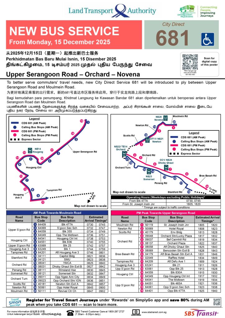 Upper Serangoon Road – Orchard – Novena (681) Bus