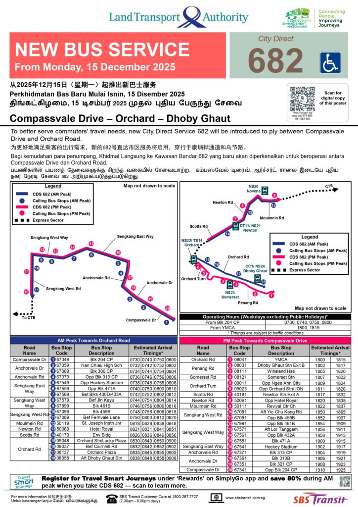 Compassvale Drive – Orchard – Dhoby Ghaut (682) Bus