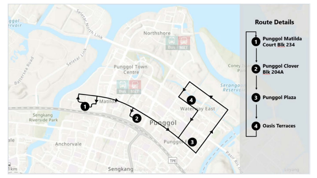 Punggol West to East Autonomous Shuttle Service: Operated by Grab-WeRide Map