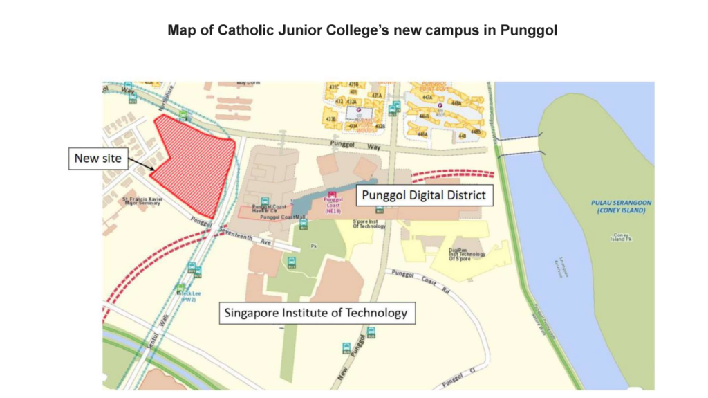 Map of Catholic Junior College to relocate to Punggol in 2034 